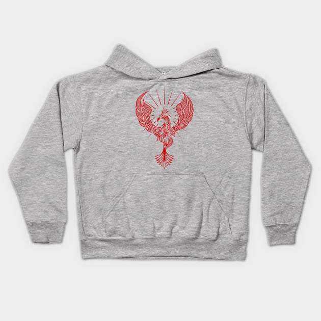 Tribal Phoenix Bird Rising in Red Kids Hoodie by Pangea5